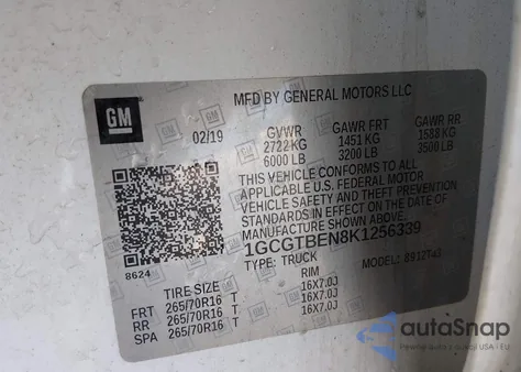 2019 Chevrolet Colorado Wt from USA, damaged, VIN 1GCGTBEN8K1256339